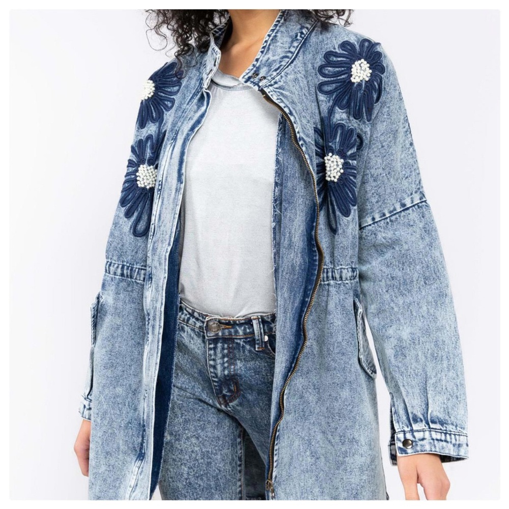 POL Oversized 80’s Stone Washed Denim Coat - Picture 4 of 7